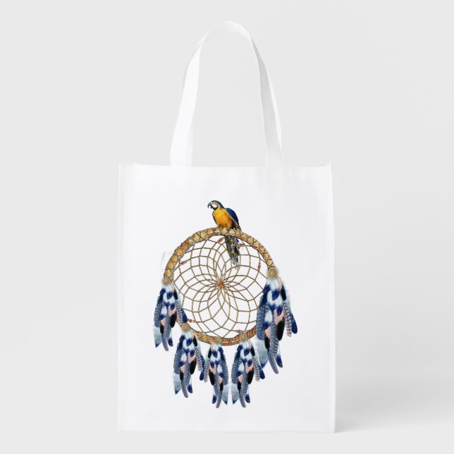 Exotic Blue Dream Catcher Family gift Reusable Grocery Bag (Front)