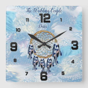 Exotic Blue Dream Catcher Home Decor Square Wall Clock