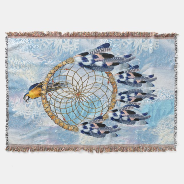 Exotic Blue Dream Catcher Home decor Throw Blanket (Front)