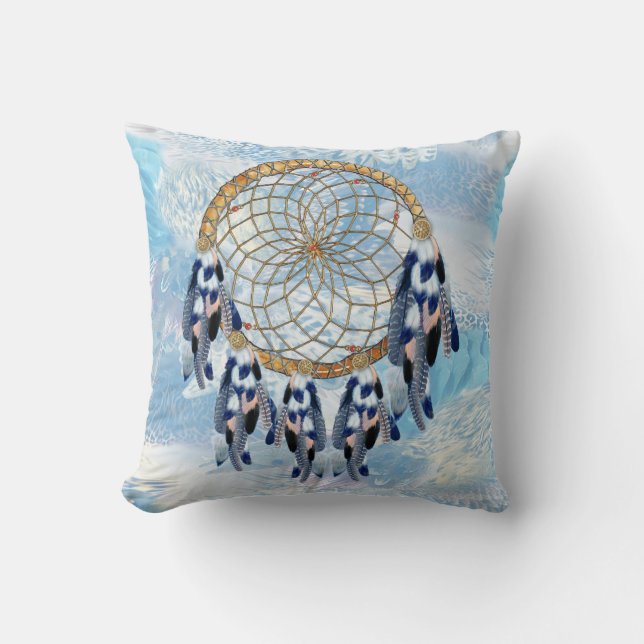 Exotic Blue Dream Catcher Home Decor Throw Pillow (Front)
