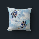 Exotic Blue Dream Catcher Home Decor Throw Pillow<br><div class="desc">A dream catcher that includes the round circle of bamboo and red beads in the web with blue exotic-parrot bird tone feathers on a soft blues feather background for the newly weds</div>