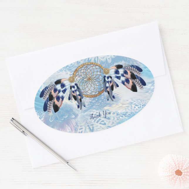 Exotic Blue Dream Catcher Stationary Oval Sticker (Envelope)