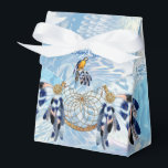 Exotic Blue Dream Catcher Wedding Favor Box<br><div class="desc">A dream catcher that includes the round circle of bamboo and red beads in the web with blue exotic-parrot bird tone feathers on a soft blues feather background for a wedding.</div>