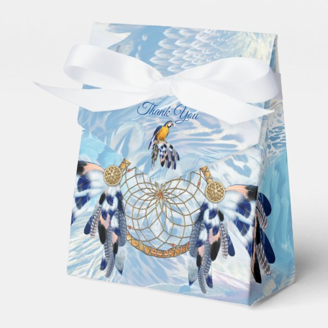 Exotic Blue Dream Catcher Wedding Favor Box (Front Side)
