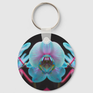 Exotic Blue Orchid Reflection Keychain