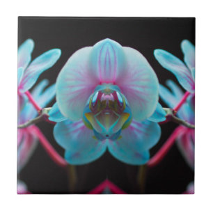 Exotic Blue Orchid Reflection Tile