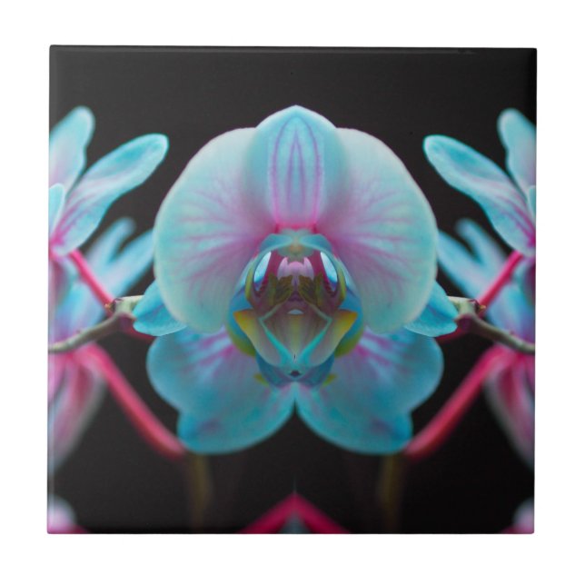 Exotic Blue Orchid Reflection Tile (Front)