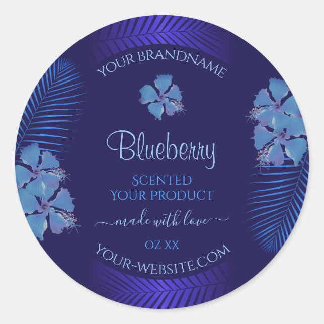 Exotic Blue Product Labels Teal Hawaiian Flowers (Front)