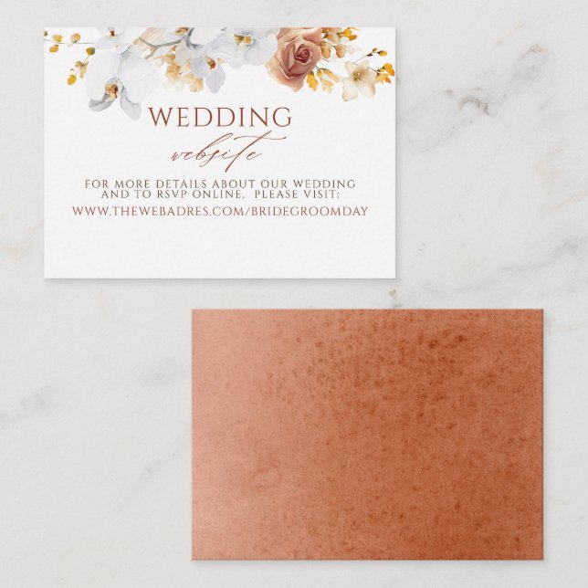 Exotic Boho Flowers Terracotta Wedding Website  Enclosure Card (Front/Back)