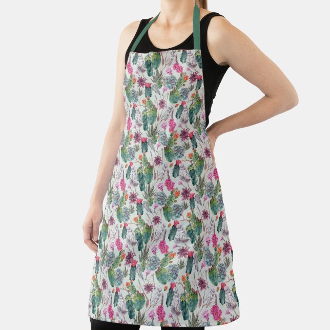 Exotic Boho Watercolor Cactus & Succulent Pattern Apron (Insitu)