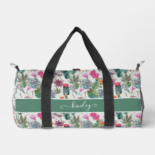 Exotic Boho Watercolor Cactus & Succulent Pattern Duffle Bag