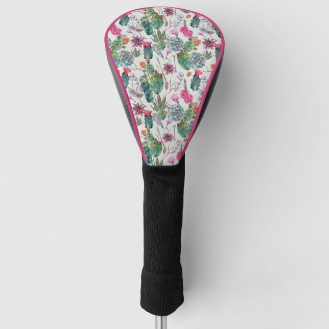 Exotic Boho Watercolor Cactus & Succulent Pattern Golf Head Cover (Front)