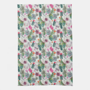 Exotic Boho Watercolor Cactus & Succulent Pattern Kitchen Towel
