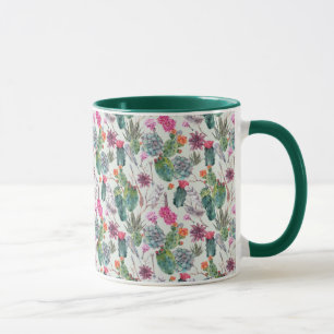 Exotic Boho Watercolor Cactus & Succulent Pattern Mug
