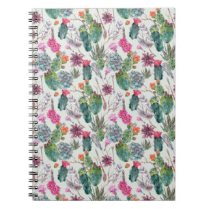 Exotic Boho Watercolor Cactus & Succulent Pattern Notebook