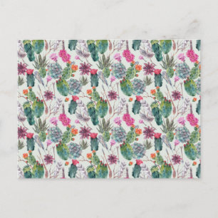 Exotic Boho Watercolor Cactus & Succulent Pattern Postcard