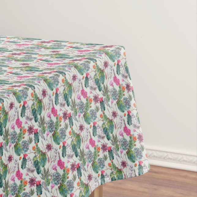 Exotic Boho Watercolor Cactus & Succulent Pattern Tablecloth (In Situ)