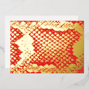 Exotic bold snake skin texture pattern red gold foil holiday card