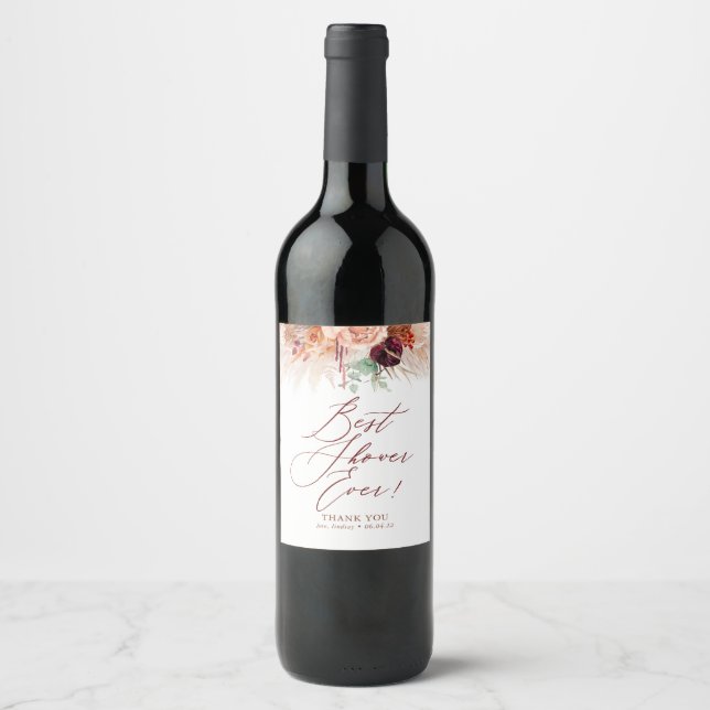 Exotic Bridal Shower Hostess Thank You Gift Wine Label (Front)
