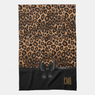 Exotic Brown Leopard Animal   Monogram Kitchen Towel