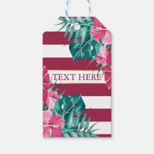 Exotic burgundy Floral personalized striped Gift Tags