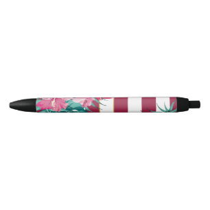 Exotic burgundy Floral striped Black Ink Pen