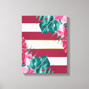 Exotic burgundy Floral striped Canvas Print