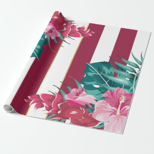 Exotic burgundy Floral striped Wrapping Paper