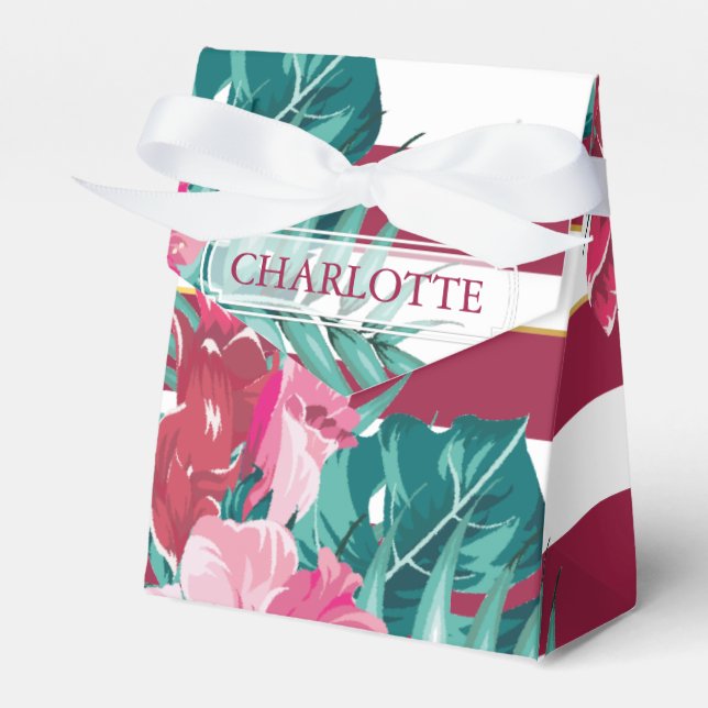 Exotic burgundy monogram striped favor box (Front Side)