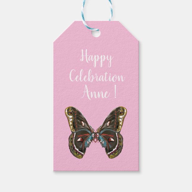 Exotic Butterfy Art Drawing Gift Tags (Front)