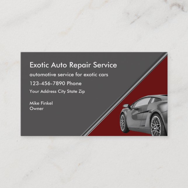 Exotic Car Auto Repair Business Card (Front)