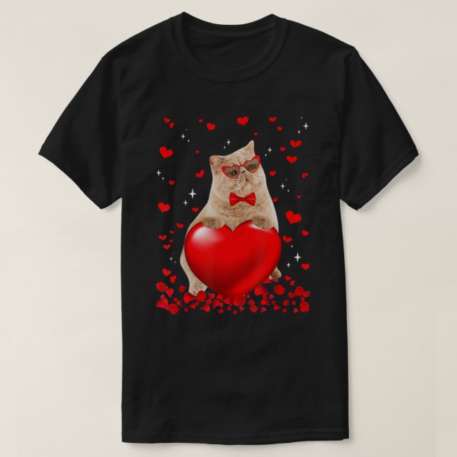 Exotic Cat Heart Valentine Cat Lover T-Shirt (Design Front)