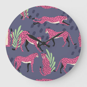 Exotic cheetahs: colourful vintage pattern. large clock