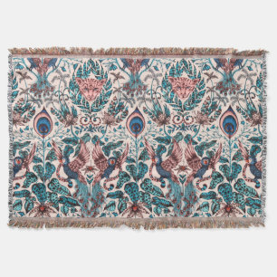 Exotic chinoiserie inspired jungle animal fabric throw blanket