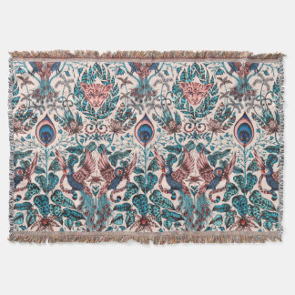 Exotic chinoiserie inspired jungle animal fabric throw blanket