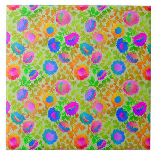 Exotic Chintz Floral Hint of Green Tile