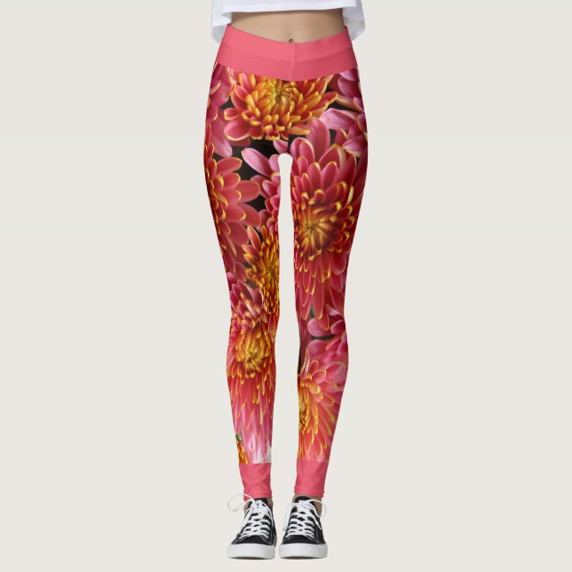 exotic chrysanthemum flowers leggings (Front)