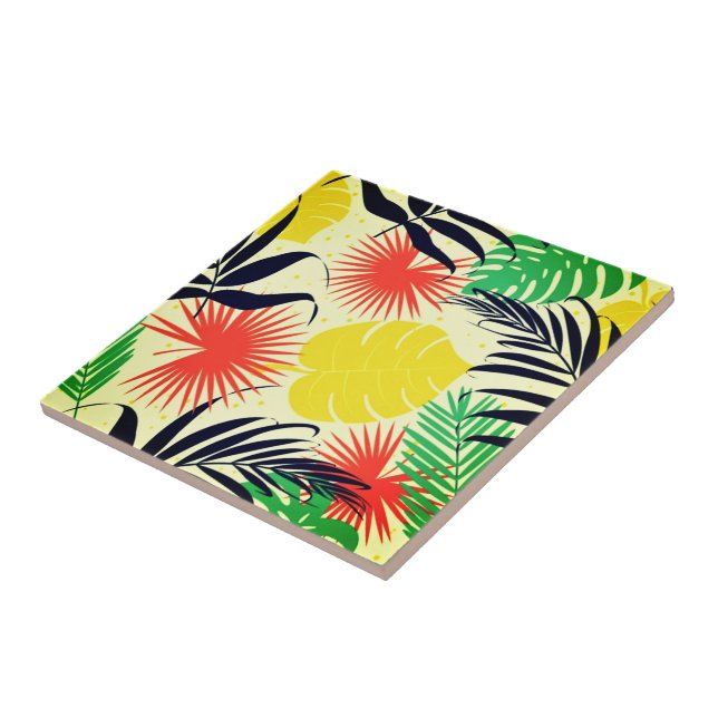 Exotic Colorful Leaves Ceramic Tile - Tropical (Side)