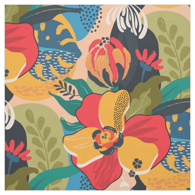 Exotic Colourful Abstract Floral Fabric (Swatch)