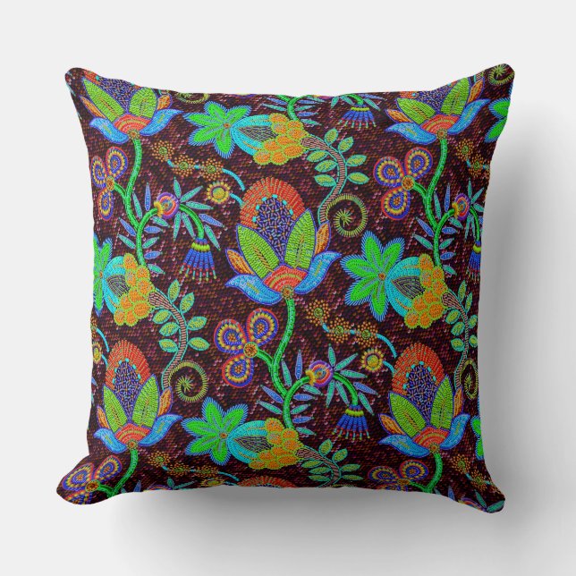 Exotic Colourful Floral Pattern Throw Pillow (Front)
