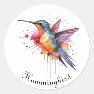 Exotic colourful hummingbird customizable classic round sticker