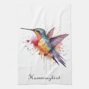 Exotic colourful hummingbird customizable kitchen towel