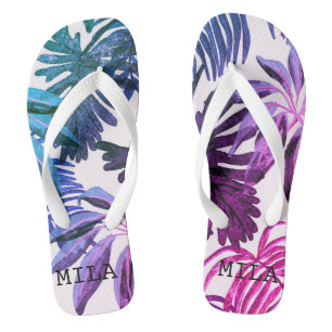 Exotic colourful palm leaves  flip flops