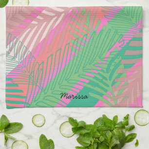 Exotic Colourful Palm Leaves Monogrammed Kitchen Towel