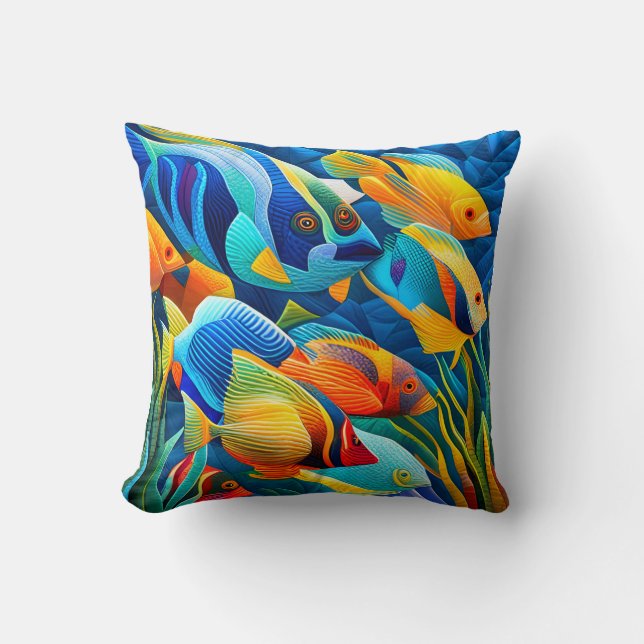 Exotic Colourful Tropical Fish in Coral Reef Throw Pillow (Front)