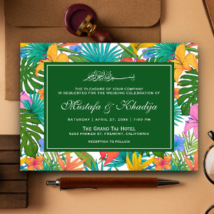 Exotic Colourful Tropical Garden Islamic Wedding Invitation