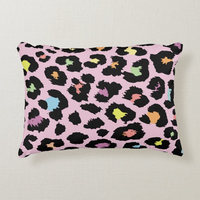 exotic colourful wild leopard design hand drawn fa accent pillow (Front)