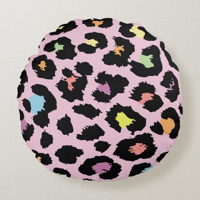 exotic colourful wild leopard design hand drawn fa round pillow (Front)