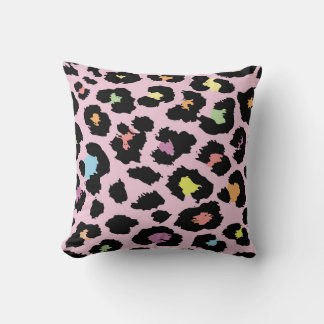 exotic colourful wild leopard design hand drawn fa throw pillow