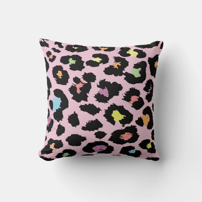 exotic colourful wild leopard design hand drawn fa throw pillow (Front)